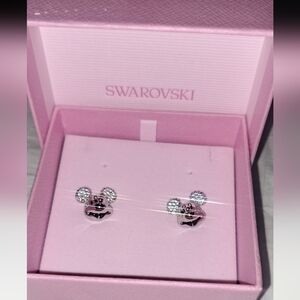 Swarovski Pink Crystal Mickey Mouse Face Stud Earrings